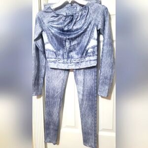 Stretch Blue Denim Top and Pants Set